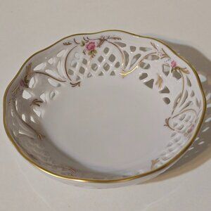 Vintage Oscar de la Renta Rose Reticulated Trinket Dish West Germany